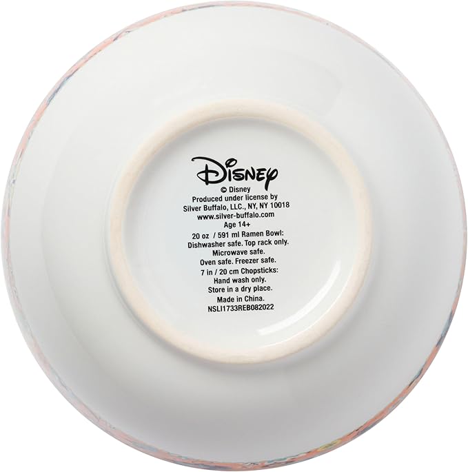 Silver Buffalo Disney Lilo and Stitch Flower and Leaves Pattern Ceramic Ramen Noodle Rice Bowl with Chopsticks and Spoon, Microwave Safe, 20 Ounces
