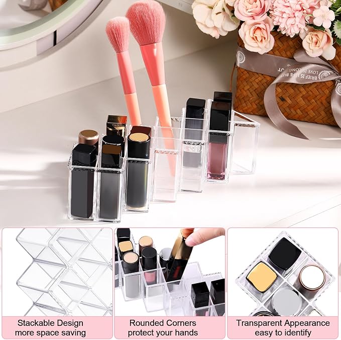 2 Pack Acrylic Lipstick Holder Organizer 32 Slots Clear Lip Gloss Holder Organizers Stackable Fish Shape Lipsticks Tower Lipstick Case Display Stand Storage Box for Makeup Cosmetic Vanity drawer