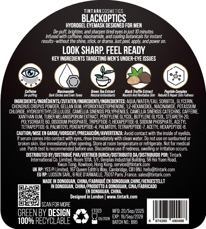 Black Optics Hydrogel Eye Patches 28 Pairs, 5-Min Revitalizing Eye Masks with Caffeine Peptides Black Truffle, Reduce Puffy Eyes Dark Circles & Wrinkles, Luxury Spa Gifts for Men & Women