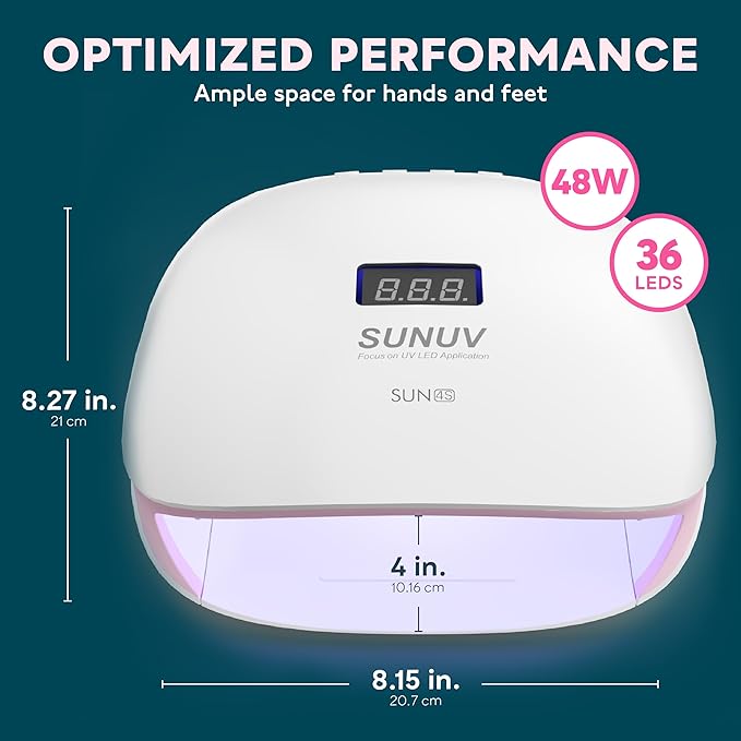 SUNUV LED UV Nail Light, UV Lamp for Gel Nails Polish with 4 Timer Settings, LCD Display Removable Base, SUN4S Pink