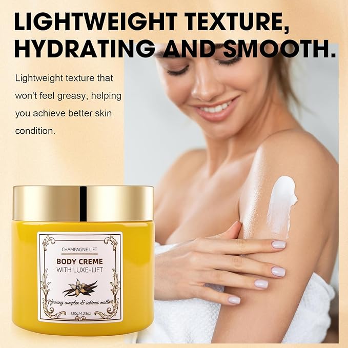 Champagne Body Creme, Champagne Lift Body Creme with Firming Complex & Pink Pepperslim, Deep Hydration & Smoothing Body Cream, Firms & Lifts Arms & Legs, Hydrates Dry Skin, Vanilla Scent