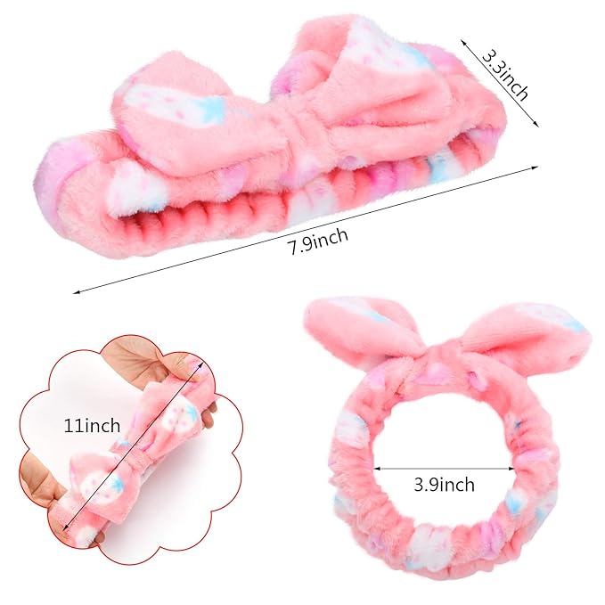 3 Pcs Towel Headbands for Women Headband for Washing Face Facial Hair Band Skincare Microfiber Bowtie Headband Makeup Terry Cloth Headbands Spa Shower Hair Band for Women Girls (Bright Patterns)