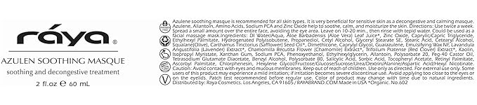 Raya Azulen Soothing Masque (602) | Calming Facial Treatment Mask for Sensitive Skin | Tones and Refines Complexion | Made with Azulene and Aloe Vera