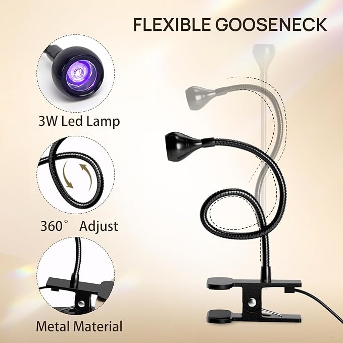 AORAEM UV LED Nail Lamp, Quick Drying UV Light for Gel Nails Foot Control LED Nail Cure Lamp, Flash Cure Light with Black Gooseneck and Clamp for Gel Nails