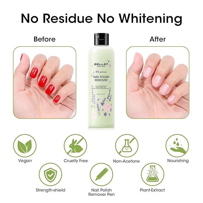 Gellen Professional Jasmine Scent Nail Polish Remover with Corrector Pen Kit, 280ml Gentle & Non-Drying Formula with Aloe & Vitamin E, Precision Cleaning Pen with Refill Tips for Nail Art