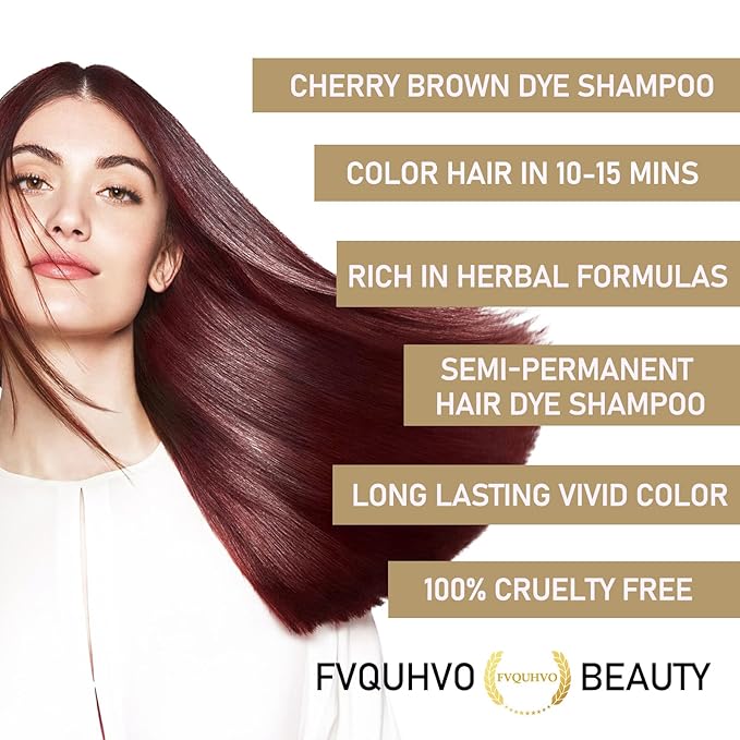 Fvquhvo Cherry Brown Hair Dye Shampoo, Hair Color Shampoo for Women Men, Colors in Minutes, Long Lasting Brown Hair Dye, Champu Para Pintar el Cabello, Easy to Use 16.90 Fl Oz