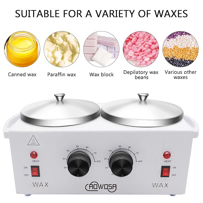 Professional Waxing Kit Wax Warmer Double Pot Wax Heater Machine for Hair Removal, Large Wax Pot for Spa Salon Beauty Esthetician Home, with Adjustable Temperature Set, 50 Wax Stick(White)