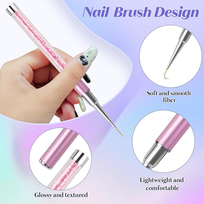 Nail Art Brushes, 5Pcs Nail Design Brushes with Nail Liner Brush and Fine Nail Art Pen for Salon at Home DIY Manicure (5/7/9/11/20mm)