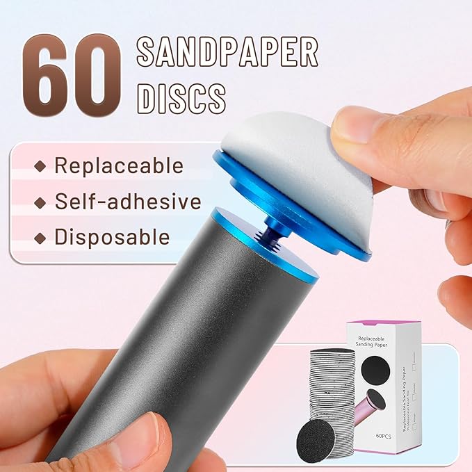 Dermawave Electric Foot File Callus Remover for Feet, Professional Foot Scrubber Sander Grinder for Dead Skin Cracked Heel, Pedicure Tool with 60 Sandpaper Discs for Men & Women