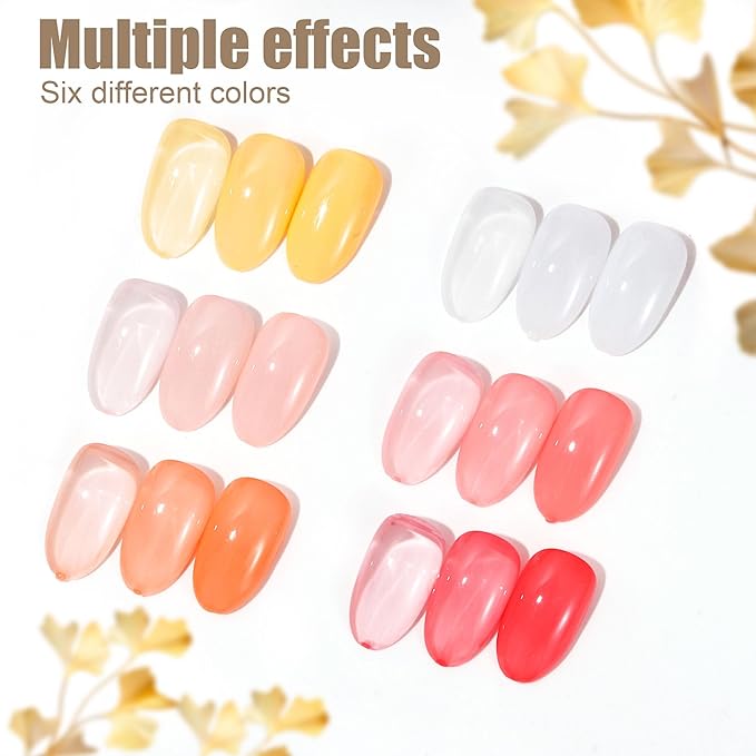 Artdone Sheer Gel Nail Polish Set Jelly UV Gel 6 Colors Translucent Milky White Yellow Light Apricot Red Colors Nail Polish For All Seasons Neutral Soak off LED Lamp Gel Manicure Kit For Nail Art