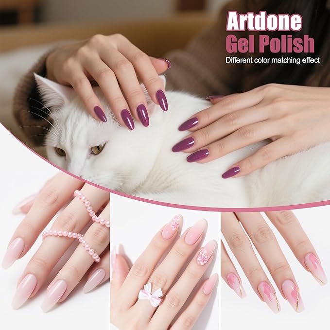 Artdone Sheer Gel Nail Polish Set Jelly UV Gel 6 Colors Translucent Milky White Pink Nude Brown Colors Nail Polish For All Seasons