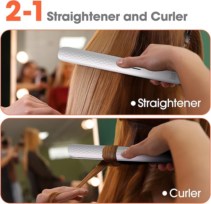 Quico Hair Straightener, 110-240V Global Travel Hair Straighteners for Women, 15s Fast Heating, Professional Negative Ion Flat Iron, Temp Memory, 320℉-450℉, Auto-Off, with Glove and Clips, Gift, White