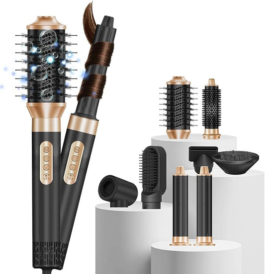 RUCHA 8 in 1 Hair Nora Styler & Hair Dryer Brush Blow Dryer, 110000 RPM High-Speed Hot Brush Styler and Auto Wrap Curlers, Negative Ions for Straightening Curling Volumizing Drying, Black