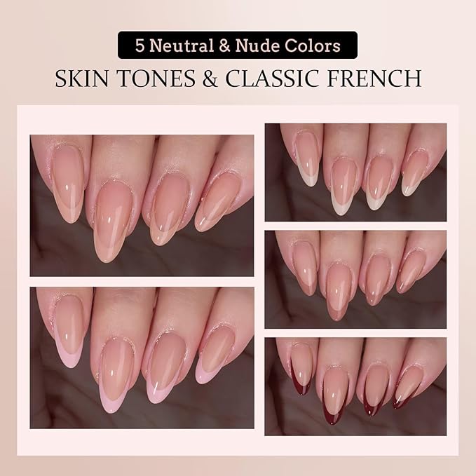 BTArtboxnails XCOATTIPS Press on Nails Almond - Skin Tones French Tip Nails, Medium Soft Gel Nail Tips with Nail Gel, French Protecting Duo, Nail Lamp, All in One Fake Nail Extension Kit