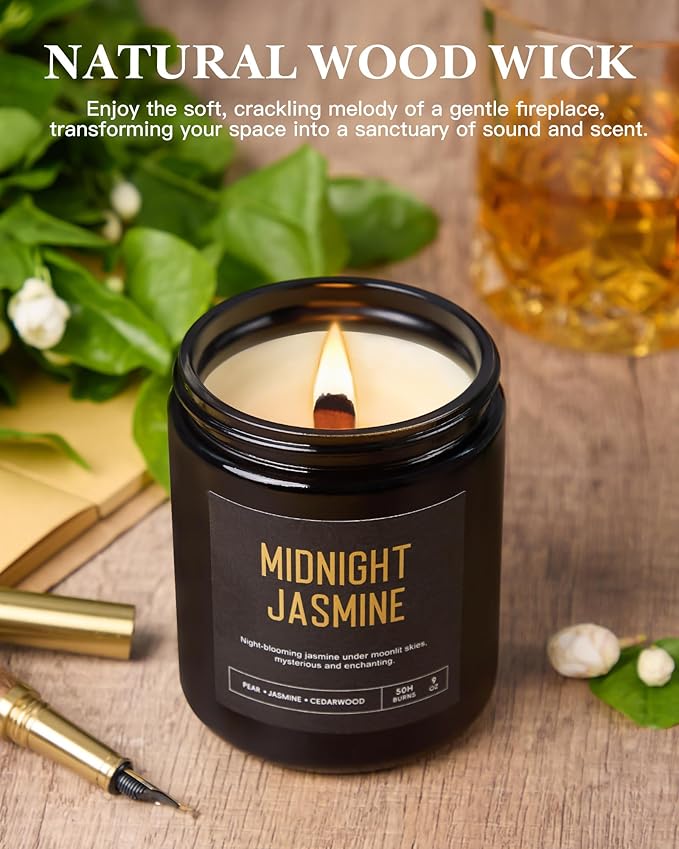 Crackling Wood Wick Candles for Men: 4 Pack 36oz Soy Scented Candles for Home Scented, Up to 200H Burning, Masculine Mens Candle Set, Aromatherapy Candle Gift Set for Fathers Birthday Christmas Gifts