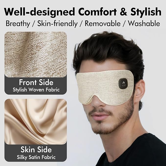 Cordless Heated Eye Mask for Dry Eyes, Eye Mask for Dry Eyes, Washable Eye Heating Pad, Electric Warm Eye Compress, Gifts for Women Men (Warm Yellow)