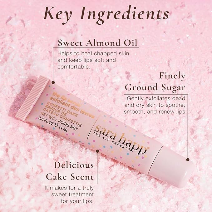 Sara Happ Sweet Glow and Go: Confetti Cake Lip Scrub Exfoliator + Vanilla Bean Lip Scrub Duo—Exfoliating Lip Treatment, Moisturizer for Dry and Flaky Lips, Vegan, (0.5 Fl Oz each)
