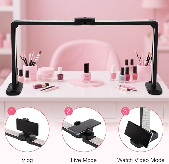 34in Half Moon Light for Nail Desk, Foldable LED Lamp for Nail Art, Tattooing, Craft Making, Stepless Dimming, 3000-6000K Color Temperature Adjustment, 456 Light Beads, White with Diamond