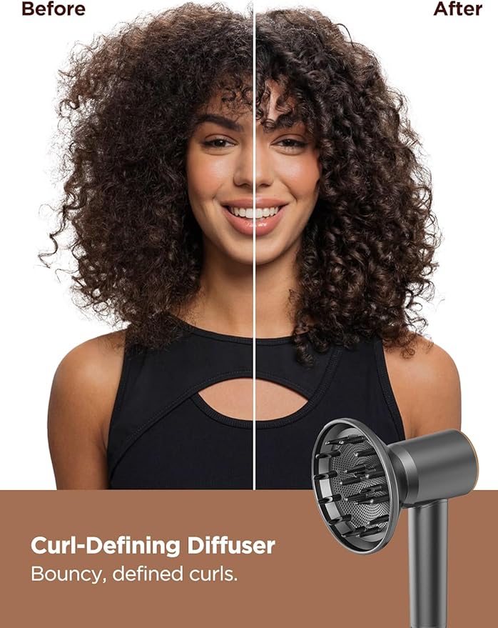 PLAVOGUE Dual Voltage Travel Hair Dryer with Diffuser, High-Speed Ionic Blow Dryer for Women, Fast Drying, Low Noise, Lightweight, No Heat Damage, European Travel 110V-120V/220V-240V (Grey)