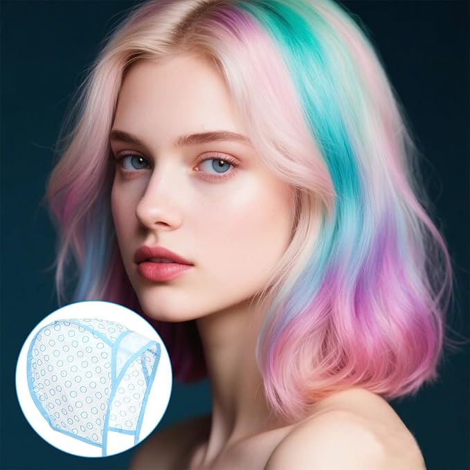 3PCS Highlight Caps For Hair Highlighting Cap Disposable Frosting Caps for Highlighting Hair Dying Highlights Cap With 3 Plastic Crochet Hooks for Dying, Bleach, Salon and DIY Hairdressing(Blue)