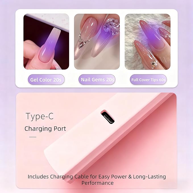 Kylara Handheld UV Light for Gel Nails,60Min Long-Lasting Mini UV Nail Lamp with LED Screen,Cordless LED Nail Dryer for Quick Manicures Portable Fast Cure Lamp for Nail Art,Home and Travel Use
