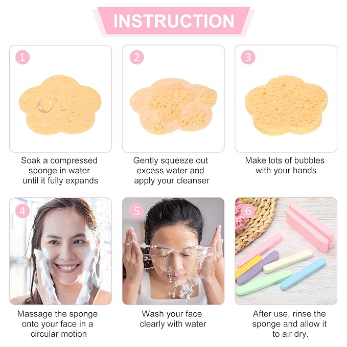 uxcell 120 Count Compressed Facial Sponges Round Face Cleansing Sponges Pads for Daily Skincare Routines at Home, Kitchen(White)