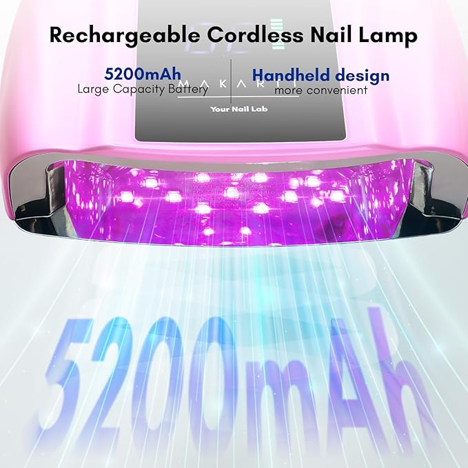 Makartt UV LED Nail Lamp with Handle for Gel Polish – Fast Curing UV Light Nail Dryer with 42 Beads 4 Timers Cordless Rechargeable Design LCD Touchscreen & Smart Sensor(Gradient Pink)