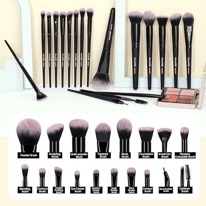 MAANGE Makeup Brush Set 38 Pcs Premium Synthetic Makeup Brushes For Foundation Powder Concealers Blush Eye shadows Make up Brushes Kits - Black