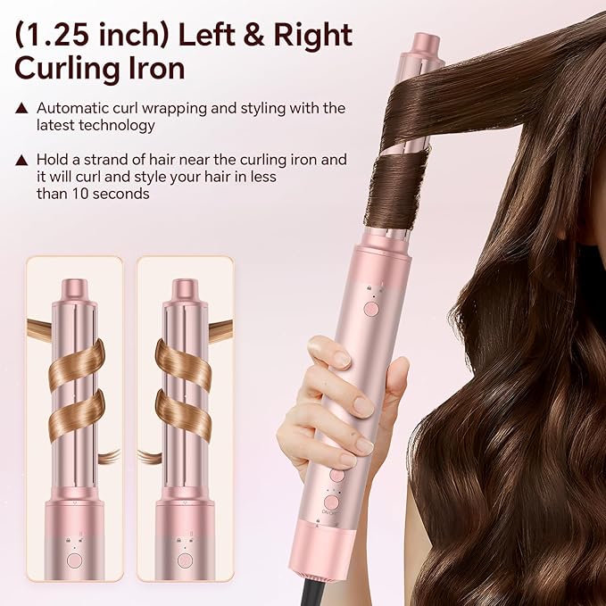 5 in 1 Hot Air Styler, Hair Dryer Brush with Auto Wrap Curler, 110,000 RPM High-Speed Blow Dryer Styler, Frizz-Free Styling for All Hair Types-Straight, Wavy & Curly, No Heat Damage, 1200W