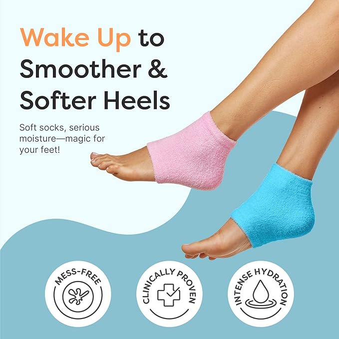 ZenToes Moisturizing Socks for Cracked Heel Treatment, Vitamin E, Olive Oil and Jojoba Oil Heel Socks, Stocking Stuffers for Women, Spa Self Care Gifts for Women (Fuzzy Blue and Pink, Regular)
