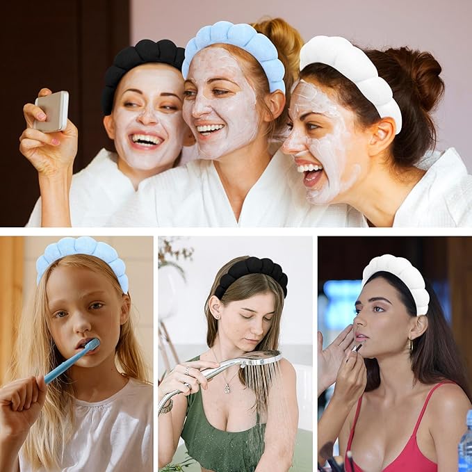 3 Pack Hairband for Washing Face, Skincare Headbands Makeup Headband Sponge Face Wash Headbands, Terry Cloth Headbands Puffy Hair Band for Women, One Size, 3 Count (Pack of 1)