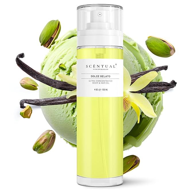 Ultra-Concentrated Hair & Body Perfume Mist, Long Lasting Women's Fragrance, Gourmand Perfumes for Women, Vegan and Cruelty Free (Dolce Gelato) 4oz
