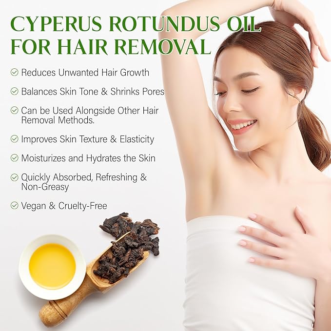 Cyperus Rotundus Oil,Cyprus Rotundus Oil for Hair Removal,Cyperus Oi-l Natural, Soothing and Gentle,Reducing Body Hair Growth,Smooth Skin & Hair Removal,60ml (2pcs)