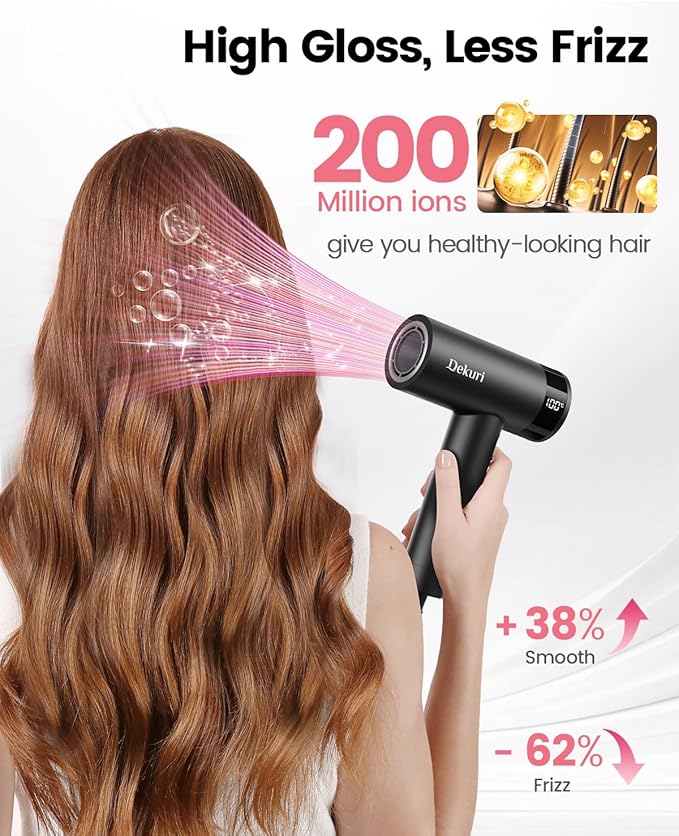 Hair Dryer, 110,000 RPM High-Speed Fast Drying Blow Dryer, 200 Million Ionic Lightweight Hairdryer with Diffuser, Magnetic Nozzle, 4 Temps & 2 Speeds, Low Noise for Women & Men, Black