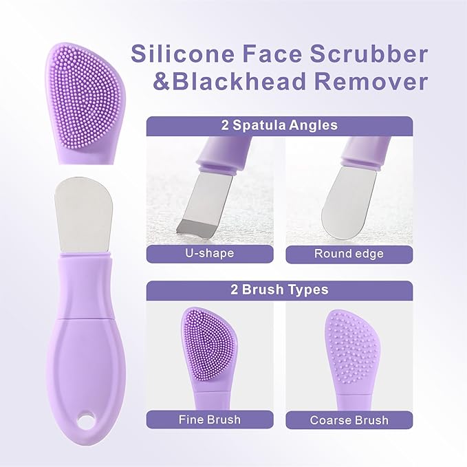 Blackhead Remover & Silicone Face Scrubber,Face Spatula,Facial Cleansing Brush, Pore Brush, Face Scrubber Exfoliator for Facial Deep Cleansing (Purple)
