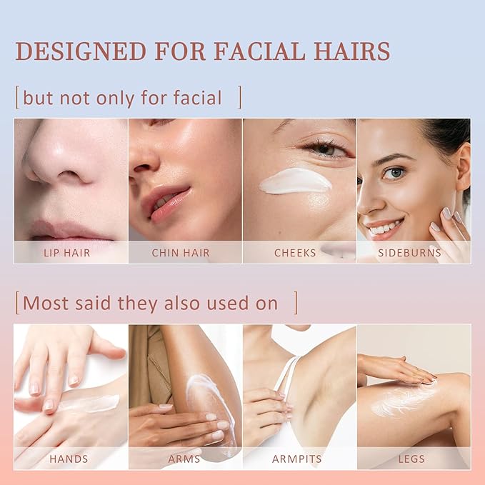 Facial Hair Removal Cream for Women, Soothing Hydrating Depilatory Cream Kit, Painless & Flawless Face, Upper Lip, Chin Hair Remover, Gentle for Sensitive Skin