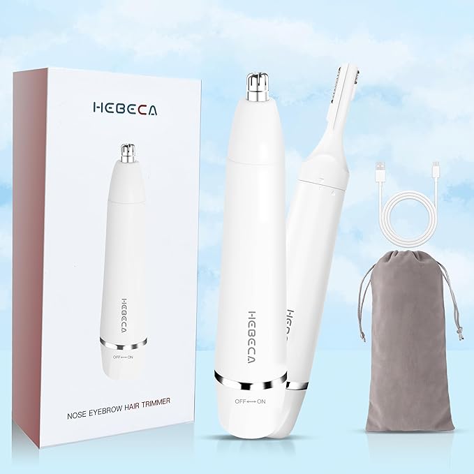 Nose Hair Trimmer for Women Men - Electric Rechargeable Facial Hair Remover for Ear Nose Eyebrow Trimmer, Portable Waterproof Eyebrow Trimmer White