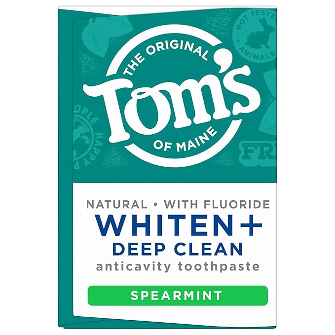 Tom's of Maine Whiten Plus Deep Clean Whitening Toothpaste, Natural Whitening Toothpaste with Plant-Based Cleansers, Enamel Safe Formula, Whitens Without Causing Sensitivity, Spearmint, 4.0 Oz