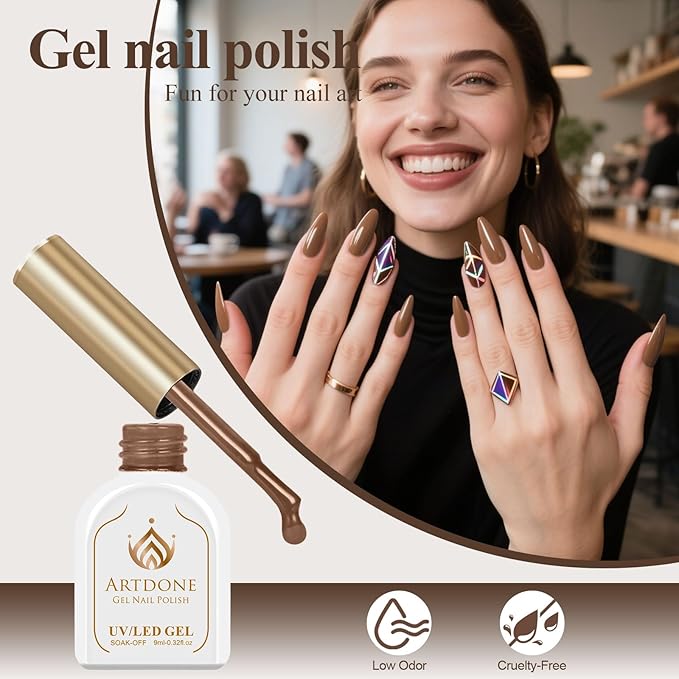 Artdone Gel Nail Polish Hema-free Solid Color Brown For All Seasons Neutral Soak Off LED Lamp Needed For Manicure Nail Art