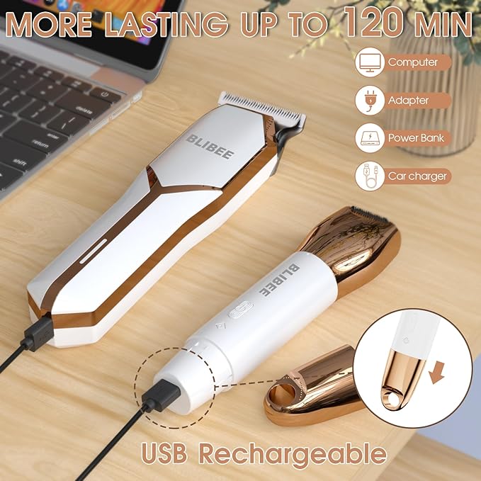 Hair Clippers & 1 Bikini Trimmer - Waterproof Electric Clippers & 4 in 1 Bikini Trimmer Set, Deluxe Wet/Dry Body Shaver for Nose Eyebrows Beard Pubic Hair, Green