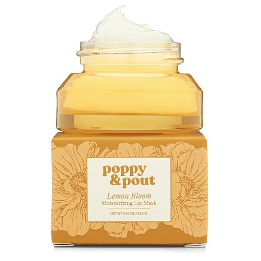 Poppy & Pout Lemon Bloom Overnight Lip Mask – Moisturizing Lip Repair with Shea Butter & Beeswax – Cruelty Free, Recyclable Glass Jar (0.65 oz)
