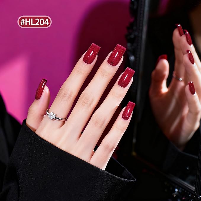 Reflective Nail Polish 12 Colors With Base Coat and Top Coat Glitter Red Bule Purple Green Nail Polish Set Quick Dry Sparkle Winter Manicure Long Lasting for Holiday Gift Giving