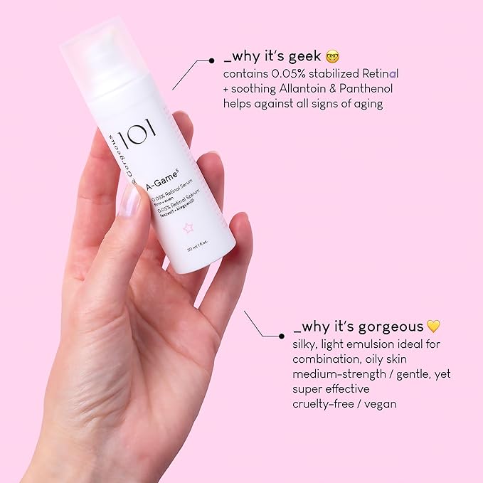 Geek & Gorgeous - A-Game 5 - 0.05% Retinal serum - Silky, Lightweight, Medium-Strength Retinal - for all skin types, especially combination & oily skin, 1 oz