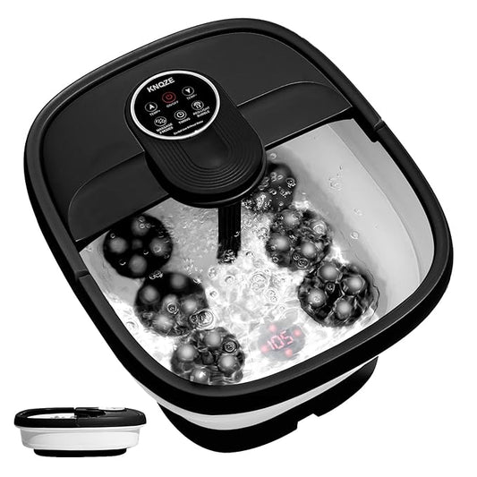 KNQZE Collapsible Foot Spa Electric Foot Bath with Heat, Bubble, Remote, 24 Motorized Shiatsu Massage Balls. Pedicure Soaking tub for Feet Stress Relax (Black)