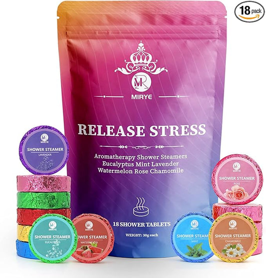 18-Pack Shower Steamers Aromatherapy, Christmas Stocking Stuffers Gifts for Women or Men, Organic Shower Bombs with Chamomile Rose Lavender Mint Watermelon Eucalyptus Essential Oil