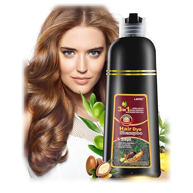Hair Dye shampoo, Leorx 3 In 1 Brown Color Shampoo Hair Dye For Refresh Hair Instant Herbal Coloring Shampoo For Women&Men - Tintes Para El Cabello Profesional - 16.9 oz