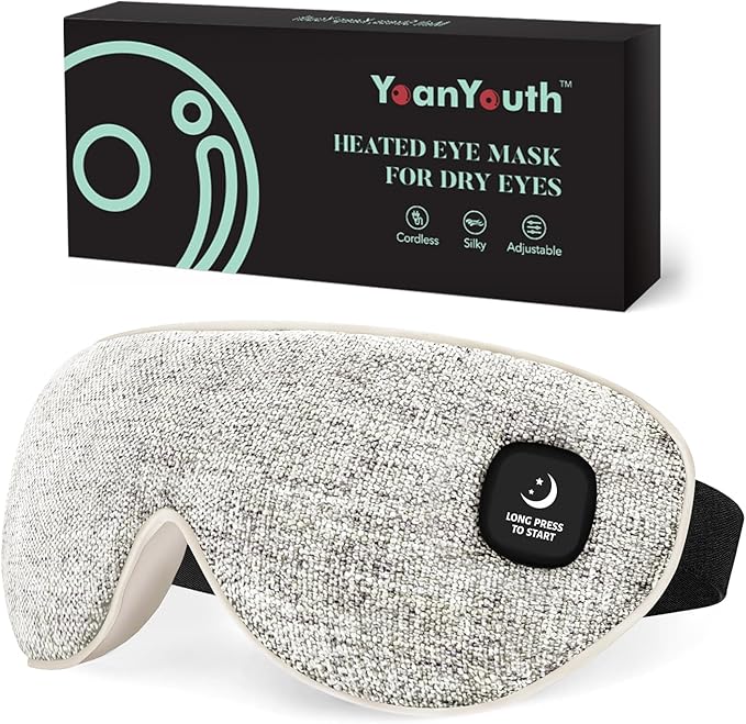 Heated Eye Mask for Dry Eyes, Cordless Warm Compress for Eyes, Light Blocking Eye Heating Pad, Styes, Sleep, Cover Washable, Rechargeable, Light Gray