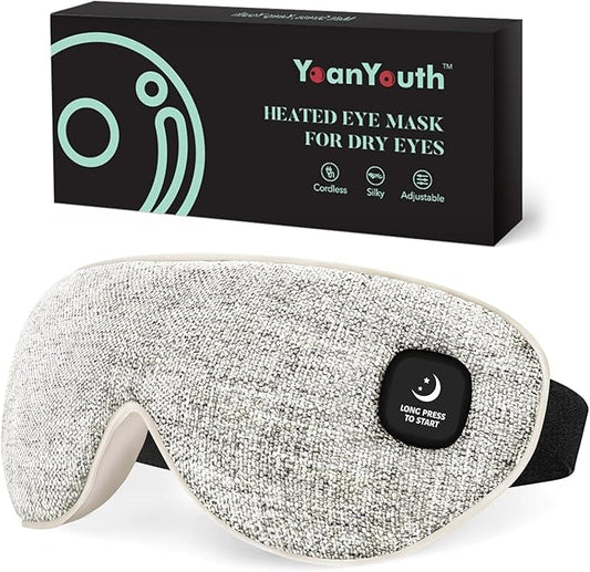 Heated Eye Mask for Dry Eyes, Cordless Warm Compress for Eyes, Light Blocking Eye Heating Pad, Styes, Sleep, Cover Washable, Rechargeable, Light Gray