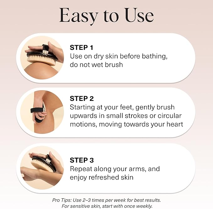 Kitsch Dry Brushing Body Brush for Lymphatic Drainage- Soft Bristles - Reduces Cellulites, Removes Dry Skin and Improves Blood Circulation, Body Exfoliator Scrubber for Glowing Skin, Sauna Accessories