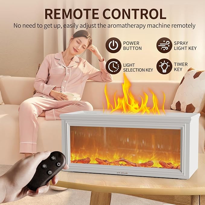 Fireplace Flame Air Aromatherapy Diffuser,7 Colors Aromatherapy Essential Oil Diffuser,280ml Ultrasonic Aroma Humidifier with Timer for Home,Bedroom,Office,Yoga (HY-05W)